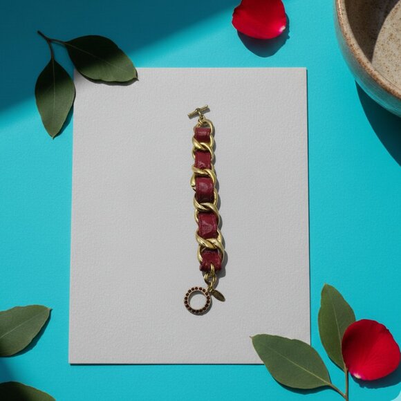 Tommassini Red Leather GoldTone Chain Crystal Embellished Bracelet - Picture 1 of 5